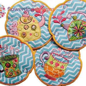 Set of 4 In the hoop Mug Rugs digital machine embroidery design | Flowerdog designs