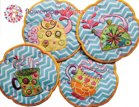 Set of 4 in the Hoop Mug Rugs Digital Machine Embroidery | Etsy UK