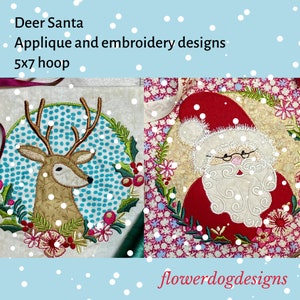 Deer Santa two digital embroidery designs 5x7