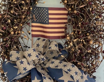 Primitive Patriotic Berry Wreath: Americana Farmhouse Decor