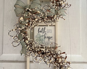 Faith Ladder Decor: Scripture Sign, Grapevine Garland, Farmhouse Style