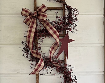 Patriotic Decor for Your Porch, Americana Decor, Berry Ladder, July 4th Decor, Farmhouse Americana, Country Home Decor, Patriotic Door Decor