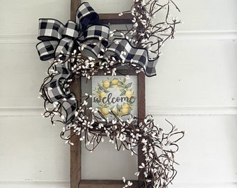 Summer Decor for Porch, Ladder with Small Lemon Sign, Kitchen Decor, Wall Hanging for Your Home Decor, Door Hanger