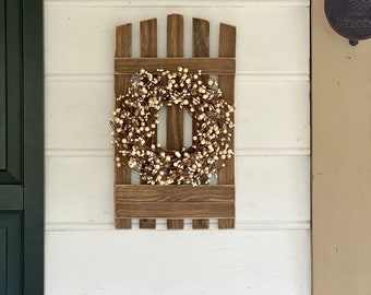 Country Porch Decor,  Berry Wreath on Wood Fence, Housewarming Gift Idea, Primitive Decor, Farmhouse Decor