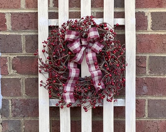 Americana Fence and Wreath Decor, Country Everyday Decor, Farmhouse Kitchen Decor, Fence and Wreath Year Round Decor, Holidays and Everyday