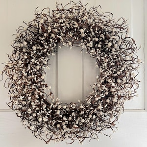 Ivory Berry Wreath: Farmhouse Porch Decor with Grapevine Base