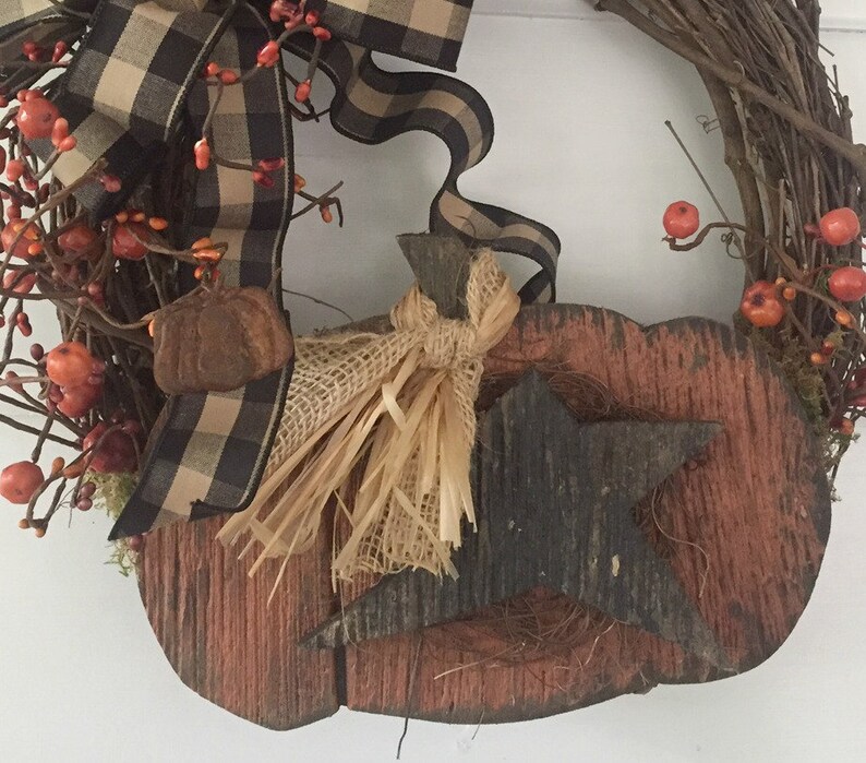 Pumpkin Wreath Primitive Fall Wreath Rustic Fall Decor Etsy Pumpkin wreath primitive fall wreath rustic fall decor etsy