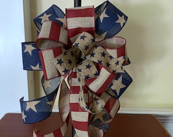 Handmade Patriotic Bow: Americana Decor for Wreaths & Lanterns