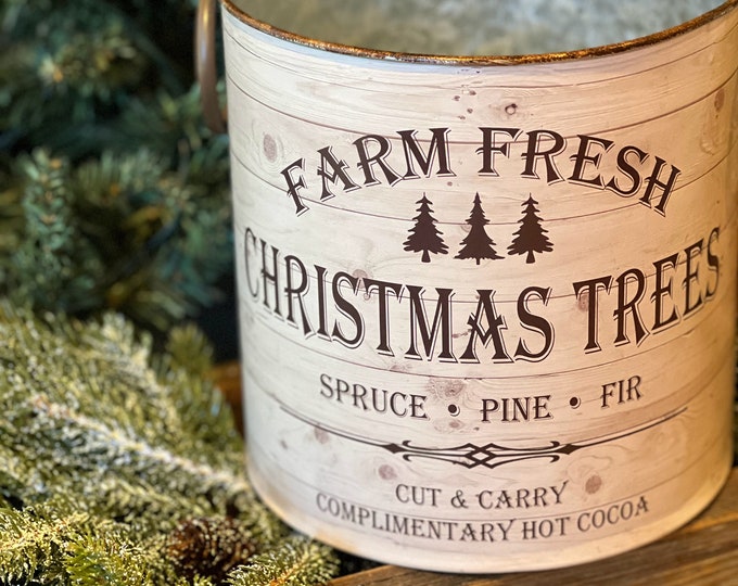 Farm Fresh Christmas Tree Container, Metal Tree Container, Farmhouse