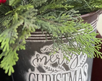 Christmas Bucket Container for Small Trees and Greenery Florals, Metal Bucket for Christmas Decor