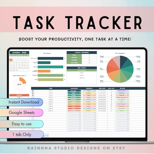 To do List Spreadsheet, Google Sheets Template,Digital Tracker, Task Planner