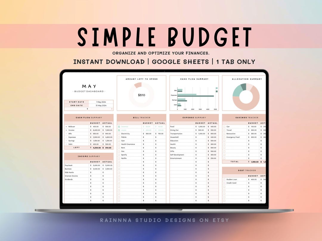 Simple Budget Planner Spreadsheet for Google Sheets (digital Download ...