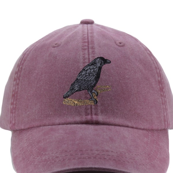 Crow embroidered baseball cap, adjustable dad hat for men and women, birding lover, black bird watcher gift, leather strap and buckle