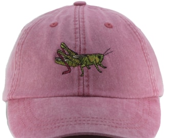 Grasshopper embroidered hat, sun cap, gardening, dad hat, mom cap, bug,  insect, wildlife, hiking, camping hat, baseball cap,