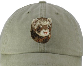 Ferret embroidered hat, baseball cap, mom dad hat, pet lover gift, wildlife embroidery, beach jogging camping, adjustable leather strap