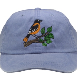 Baltimore Oriole embroidered hat, baseball cap, dad hat, mom cap, bird hat, wildlife hat, nature cap, bird gift, bird watcher