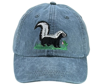 Skunk embroidered low profile dad hat, animal lover gift for mom, adjustable leather strap fits most adults, running, pole cat