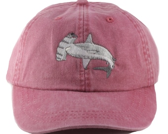 Hammerhead Shark embroidered dad hat, baseball cap, mom cap, ocean game fishing, shark lover gift, low profile adjustable buckle back