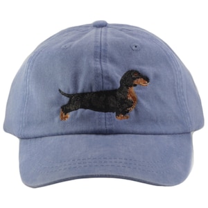 Dachshund embroidered hat, baseball cap, dog lover gift, pet mom cap, dad hat, mom, weiner dog, black doxie, adjustable leather strap