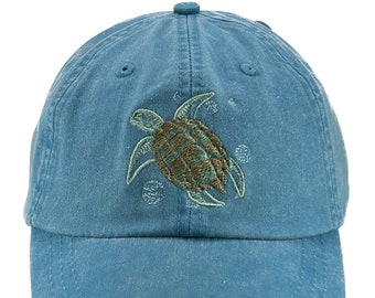 Sea Turtle embroidered hat, baseball cap, dad mom hat, beach cap, turtle lover gift, wildlife hat, ocean turtle, adjustable leather strap