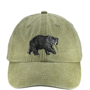 Black Bear embroidered unstructured low profile dad hat, baseball cap, adjustable leather strap, fits most adults, adams cool crown lining