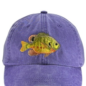 Blue gill embroidered hat, baseball cap, bluegill fish, fishing, fisherman hat, father's day, adjustable leather strap buckle image 2