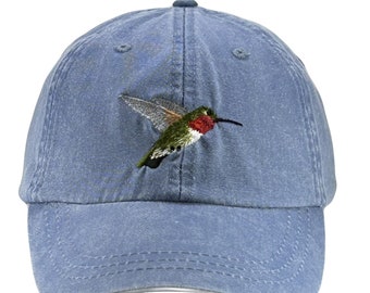 Broad Tailed Hummingbird embroidered baseball cap, low profile dad hat, bird gift, bird watcher, adjustable fits most adults, leather strap