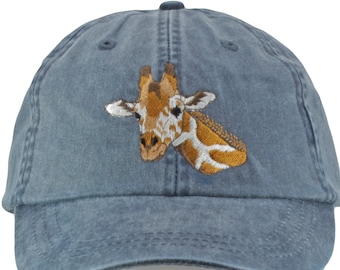 Giraffe embroidered baseball dad hat, low profile mom cap,  adjustable fits most adults, leather strap and buckle, cool crown mesh lining