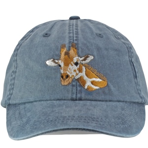 Giraffe embroidered baseball dad hat, low profile mom cap,  adjustable fits most adults, leather strap and buckle, cool crown mesh lining