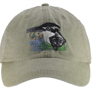 Kingfisher embroidered cap, low profile baseball dad hat, gift for bird watchers, adjustable for men and women, leather strap with buckle