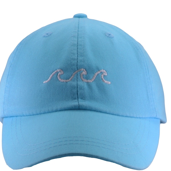 Wave embroidered dad hat baseball cap, mom cap, ocean lover gift, music sound waves beach fishing, bad hair day, adjustable adult sizing