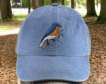 BlueBird  embroidered baseball hat, low profile dad cap, fits most adults, gift for bird lover, eastern blue bird, adjustable strap