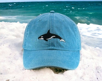 Orca embroidered hat, baseball cap, whale hat, orca cap, killer whale hat, dad hat, mom cap, wildlife cap, animal, single orca