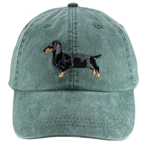 Dachshund embroidered baseball cap,  low profile dad hat, mom, weiner dog gift , black dappled doxie, adjustable leather strap and buckle