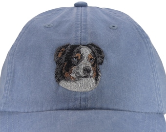 Australian Shepherd embroidered low profile dad hat, pet mom baseball cap, aussie dog lover gift, adjustable leather strap fits most adults