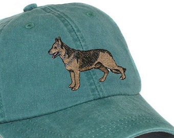 German Shepherd Dog embroidered dad hat, baseball cap, mom gift, adjustable leather strap, fits most adults, low profile