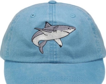 Shark embroidered hat, baseball cap, cap, dad hat, mom cap, wildlife cap, great white shark cap, shark lover gift, fishing