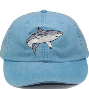 Shark embroidered hat, baseball cap, cap, dad hat, mom cap, wildlife cap, great white shark cap, shark lover gift, fishing