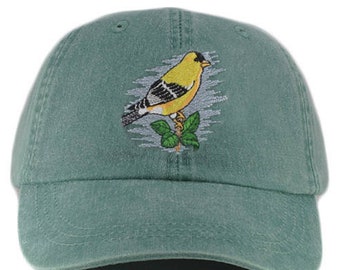 Goldfinch bird hat, embroidered hat, baseball cap, dad hat, mom cap, bird hat, wildlife hat, nature cap, bird gift, bird watcher, bird lover