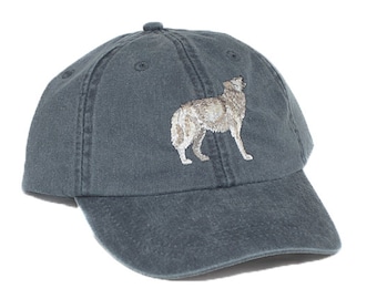 Wolf embroidered hat, baseball cap, gray wolf, grey wolf, howling timber wolf, wolf lover gift, dad hat, mom cap, wildlife hat, father's day