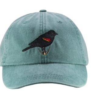 Red winged Blackbird hat, baseball cap, dad hat, mom cap, embroidery, wildlife hat, nature cap, bird lover gift, bird watcher, hiking