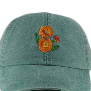 Poppy embroidered baseball hat, wild flower sun hat for women, great for gardening, walking, hiking, beach, bridal gift