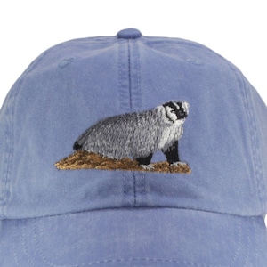 Badger embroidered low profile dad hat, baseball cap, honey badger,  adjustable leather strap fits most adults, cool mesh lining