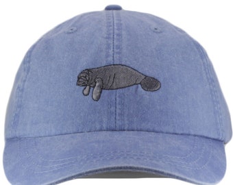 Manatee hat, baseball cap, dad hat, mom cap, ocean wildlife, manatee lover embroidered gift, sea cow, unisex low profile and adjustable