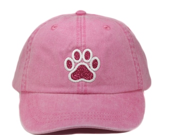 Paw print embroidered hat, baseball cap, gift for pet lover, dog lover hat, bling, glitter cap, cat, spirit wear, dog mom, dad hat