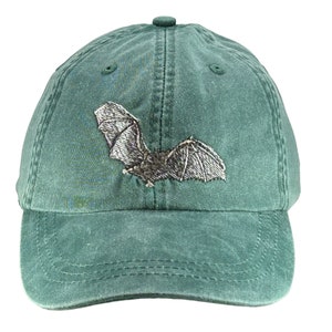 Bat embroidered low profile dad hat, baseball cap, fruit bat lover gift, wildlife, halloween hat, fits most adults, adjustable leather strap