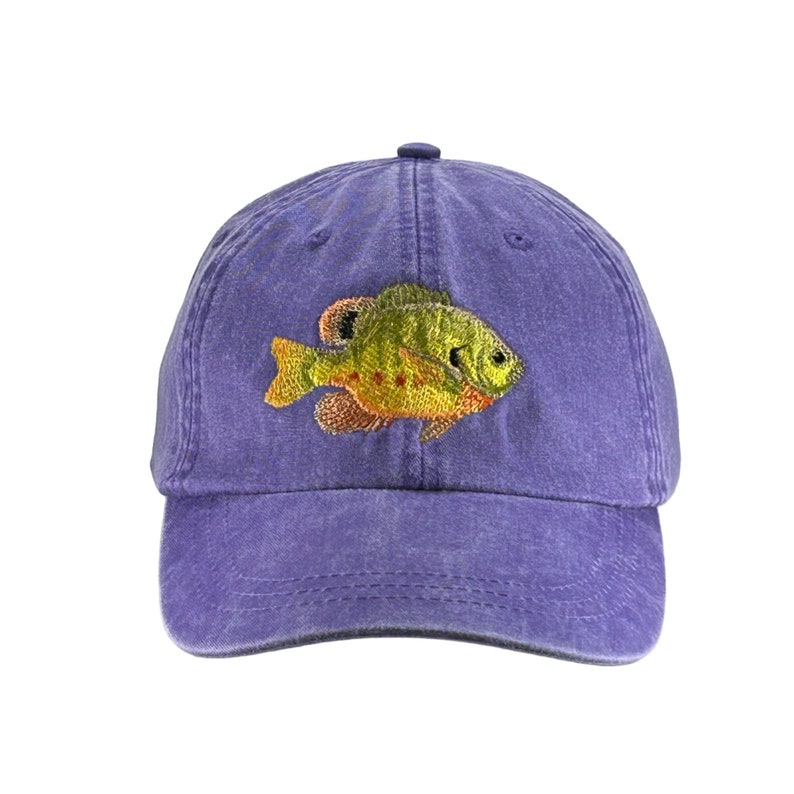 Blue gill embroidered hat, baseball cap, bluegill fish, fishing, fisherman hat, father's day, adjustable leather strap buckle image 2