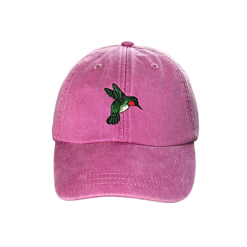 Hummingbird embroidered dad hat, baseball cap, bird lover watcher, adjustable leather strap and buckle, low profile fits men women image 2