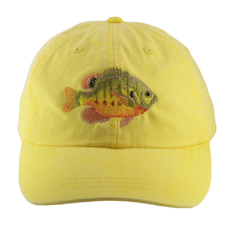 Blue gill embroidered hat, baseball cap, bluegill fish, fishing, fisherman hat, father's day, adjustable leather strap buckle image 3