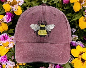 Bee hat, baseball cap, dad hat, mom cap, embroidered cap,  bad hair day, bumble bee, honey bee, queen bee cap, insect, bug cap